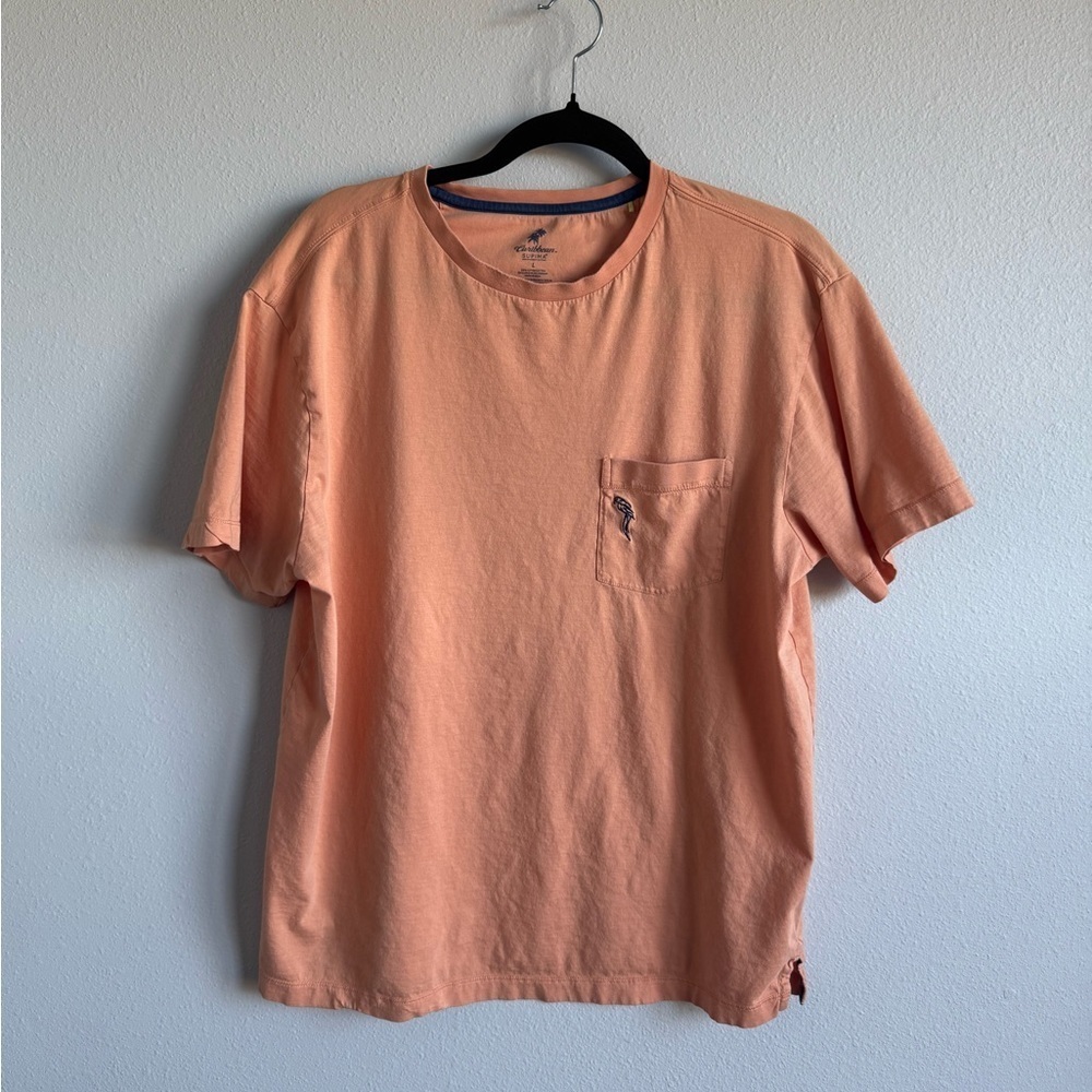 Caribbean Supima Men's Peach Pocket T-Shirt Size Large 100% Cotton Casual Basic